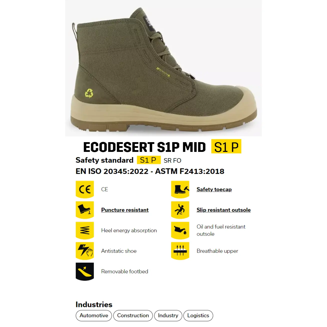 Safety Jogger, Steel Toe Work Boot, ECODESERT SIP MID