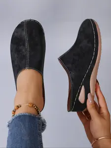 Simple Shoe Design with Side Cutout, Comfortable Breathable Women Slip On Mules, Soft Sole Rubber Wedge Heel, Suitable for All Ages, Casual Wear