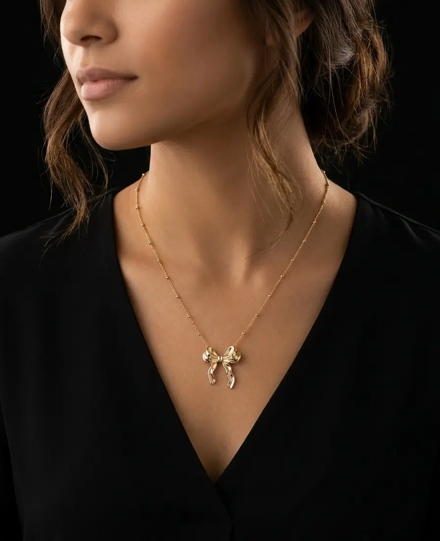 Gold Dainty Bow Ribbon Necklace
