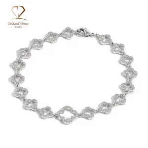 Delzzad Enchanted Clover Glow Bracelet Bling Four-Leaf Bracelet Synthetic Moissanite Bracelet Copper Chain Bracelet Jewelry Perfect Engagement Wedding Anniversary Christmas Valentine's Day Gifts