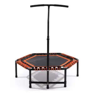 48 inch Foldable Fitness Trampoline With Adjustable Handlebar for Adults, Max Load 450lbs,With Durable Bungee Ropes,Stable & Quiet, Rebounder for Cardio & Strength Training, Home/Gym,Jumping Exercise