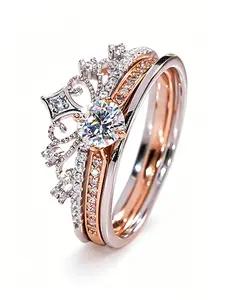 Sparkle Crown Promise Ring Set, Promise Engagement Rings, 2-in-1 stackable design with rose gold accents, symbolizes eternal love, ideal gift for Christmas, anniversaries, birthdays or any celebration, delicate jewelry for women, minimalist jewelry