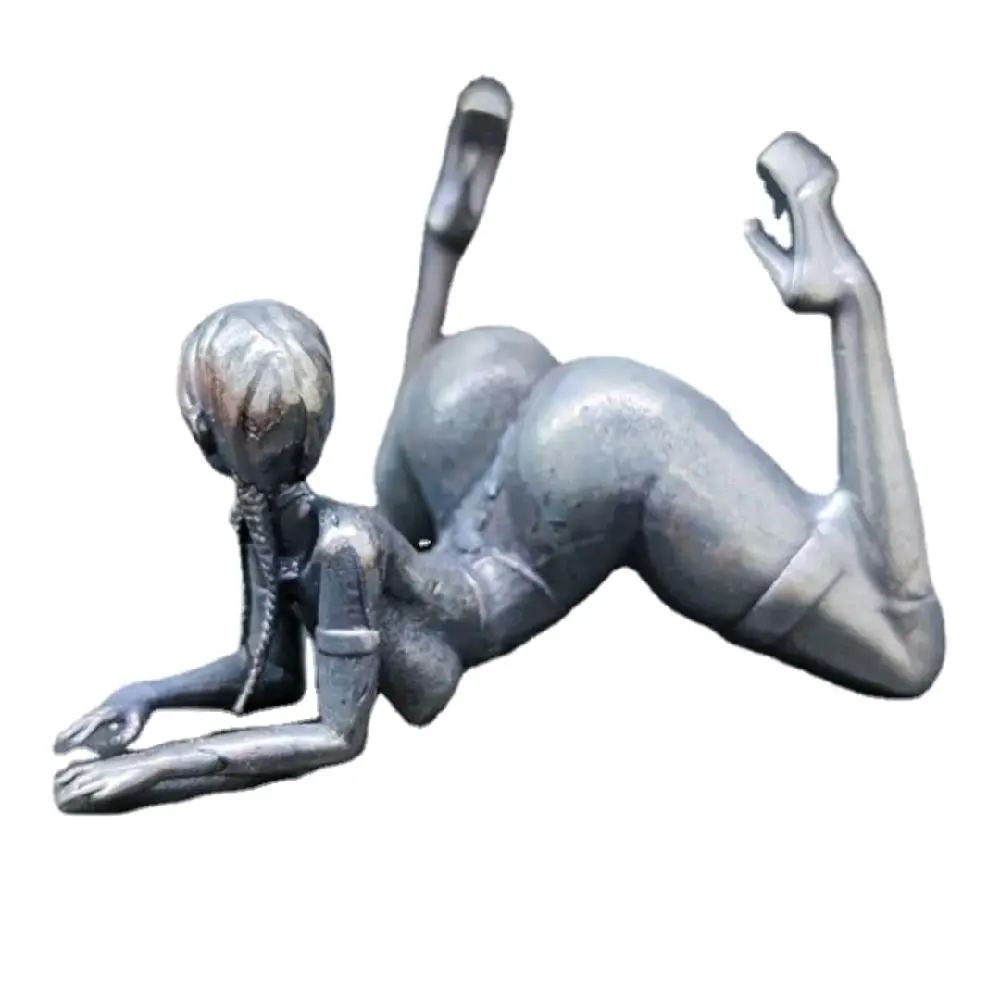 Brass Posture Nude Female Miniatures Statue,Metal Pantyhose High Heels Female Woman Sculpture Figurines Body Art Desktop Car Decor Men Collect