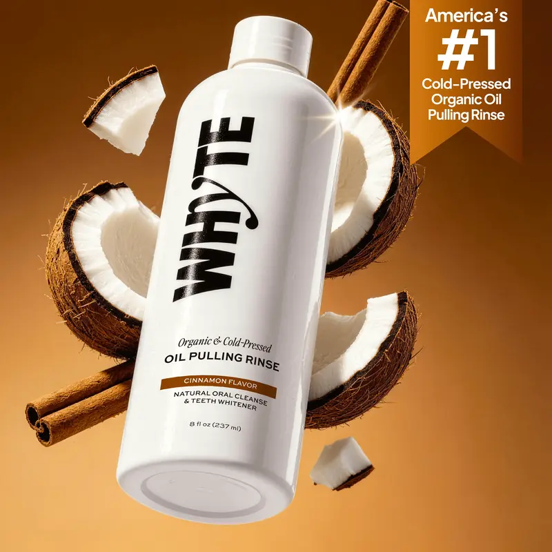 Whyte Organic Oil Pulling Mouthwash with ONLY 6 Clean Ingredients. Promotes Fresh Breath & Detoxes Mouth Naturally. Organic & Cold Pressed - Cinnamon