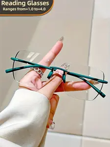 Presbyopia Optical Glasses Stylish Frameless Large Square Glasses Designed for Both Men And Women - Eye Strain, Made from Premium PC Material, Ideal for Reading +1.0 to +4.0 Available Rimless Eyeglasses