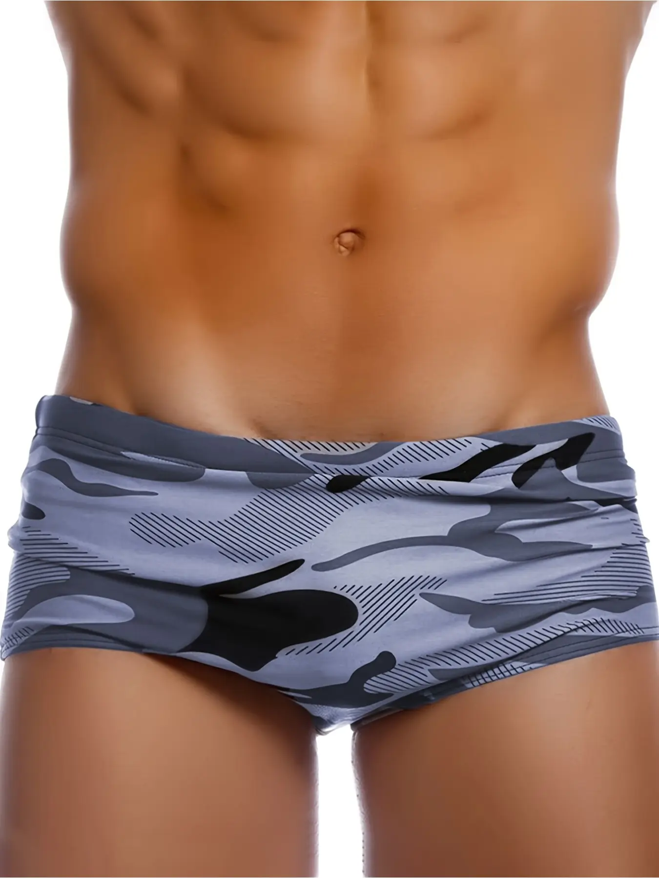 Men'S High-Stretch Boxer Swim Trunks, Summer Beach And Pool Breathable Quick-Dry Printed Swimwear, Men'S Grey Camouflage Pattern Printed Tight Trunks For Swimming, Lightweight, Comfortable Breathable, Sport Active Outdoor Gear. The Perfect Gift Men.