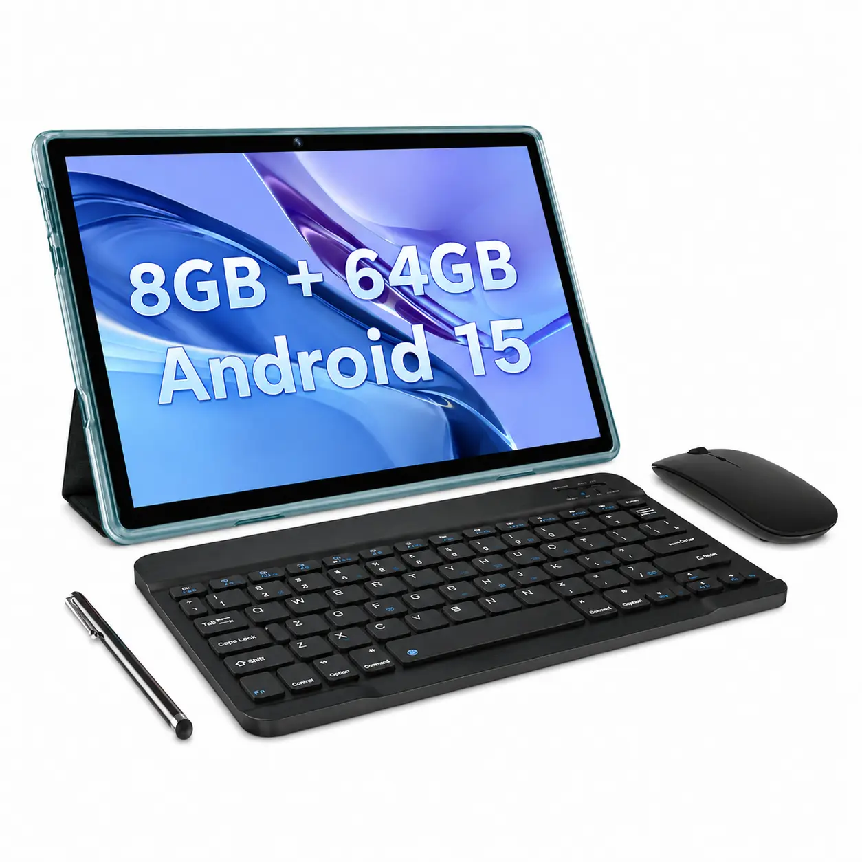 【SummerTurnUp】JUNINKE 10.1 Inch Android 15 Tablet with Keyboard Mouse Bundle, 12GB RAM + 64GB ROM, 1TB Expandable, WiFi 6, GMS Certified IPS Display, 2-in-1 Tablet PC for Work, Online Learning, Gaming and Entertainment