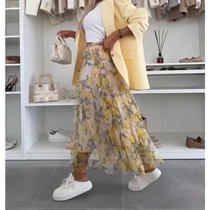 Stunning New fashion Ladies' Lemon Print Casual Skirt - Flowy Long for Holidays and Everyday Polyester Womenswear, Perfect for Daily Outfits, Versatile for Pairing with Any Top, Comfortable All Day Wear