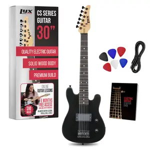 LyxPro CS 30” Electric Guitar Kit for Beginner, Intermediate & Pro Players with Guitar, Amp Cable, 6 Picks & Learner’s Guide | Solid Wood Body, Volume/Tone Controls, 5-Way Pickup - Black