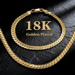 2pcs 18K Gold Plated Cuban Link Chain Necklace & Bracelet Set for Men women Solid Miami Cuban Link Chain, Hypoallergenic Stainless Steel, Hip Hop Rapper Jewelry, Durable Polished Gold Chain for Men, Birthday Christmas Gift for Him