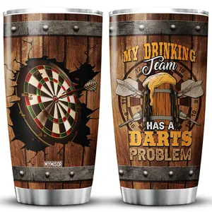 MYMISOR Beer Darts Tumbler 20oz My Drinking Team Has A Darts Problem Funny Saying Coffee Mug For Dartists Stainless Steel Cup With Lid Archery Sports Themed Gift Insulated Tumblers