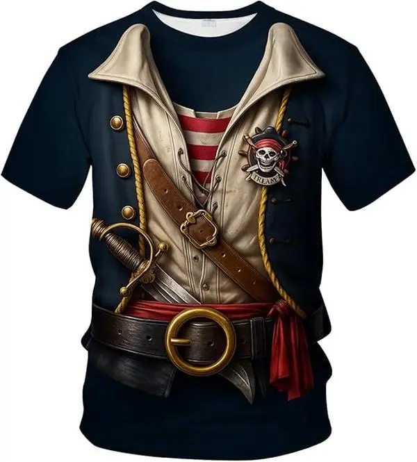 LAOLIUSN Funny Pirate Costume T-Shirt Novelty Short Sleeve Crewneck Shirt