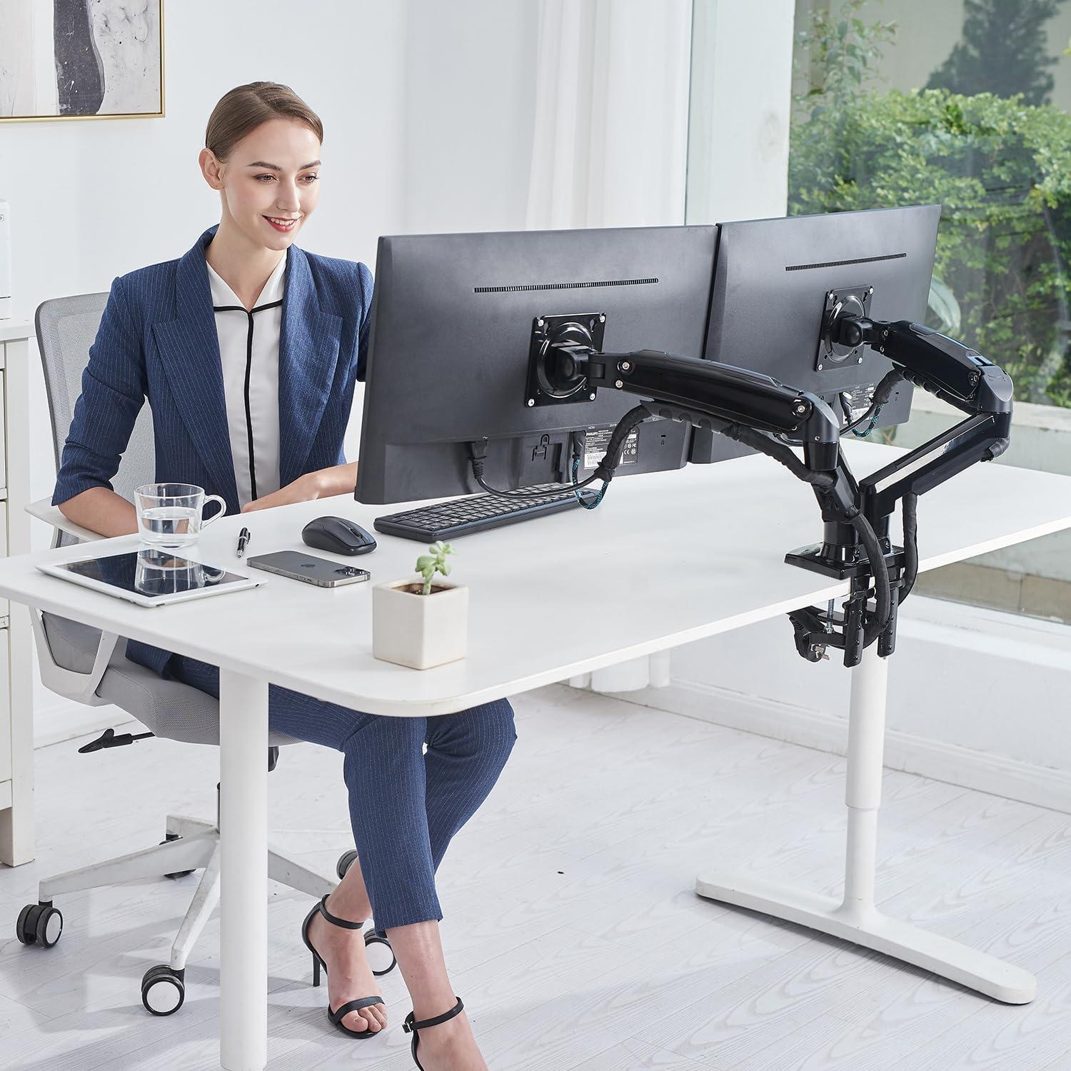New Dual Monitor Arm, Full Motion Swivel Desk Mount for 17"-27" Screens, Gas Spring Adjustable, 4.4-19.8 lbs Load per Arm