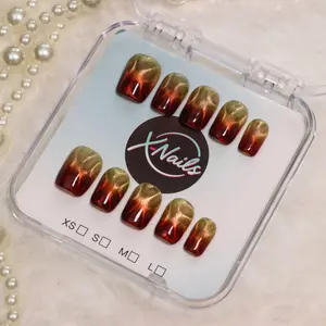 Xnails | SHIFTING CAT EYE | 10PCS Handmade Press on nails Almond shape REUSABLE, Salon Quality, Glossy Design