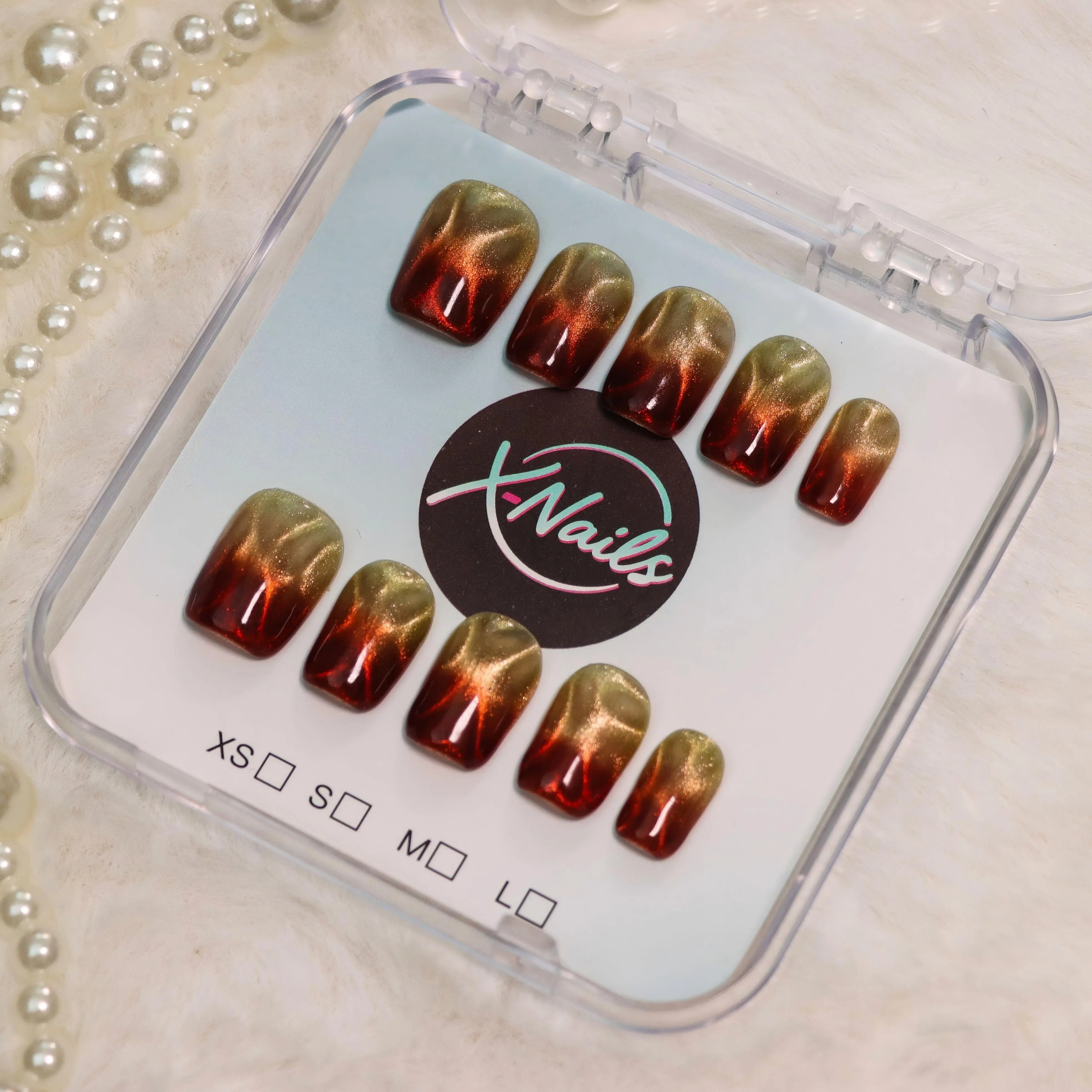 xnails Press-On Nails, Handmade Shifting Cat Eye Design, Cute Glossy Almond Shape, Reusable Salon-Quality Acrylic Kit, S, Glossy Acrylic Nails, 3 Or 4 Sizes