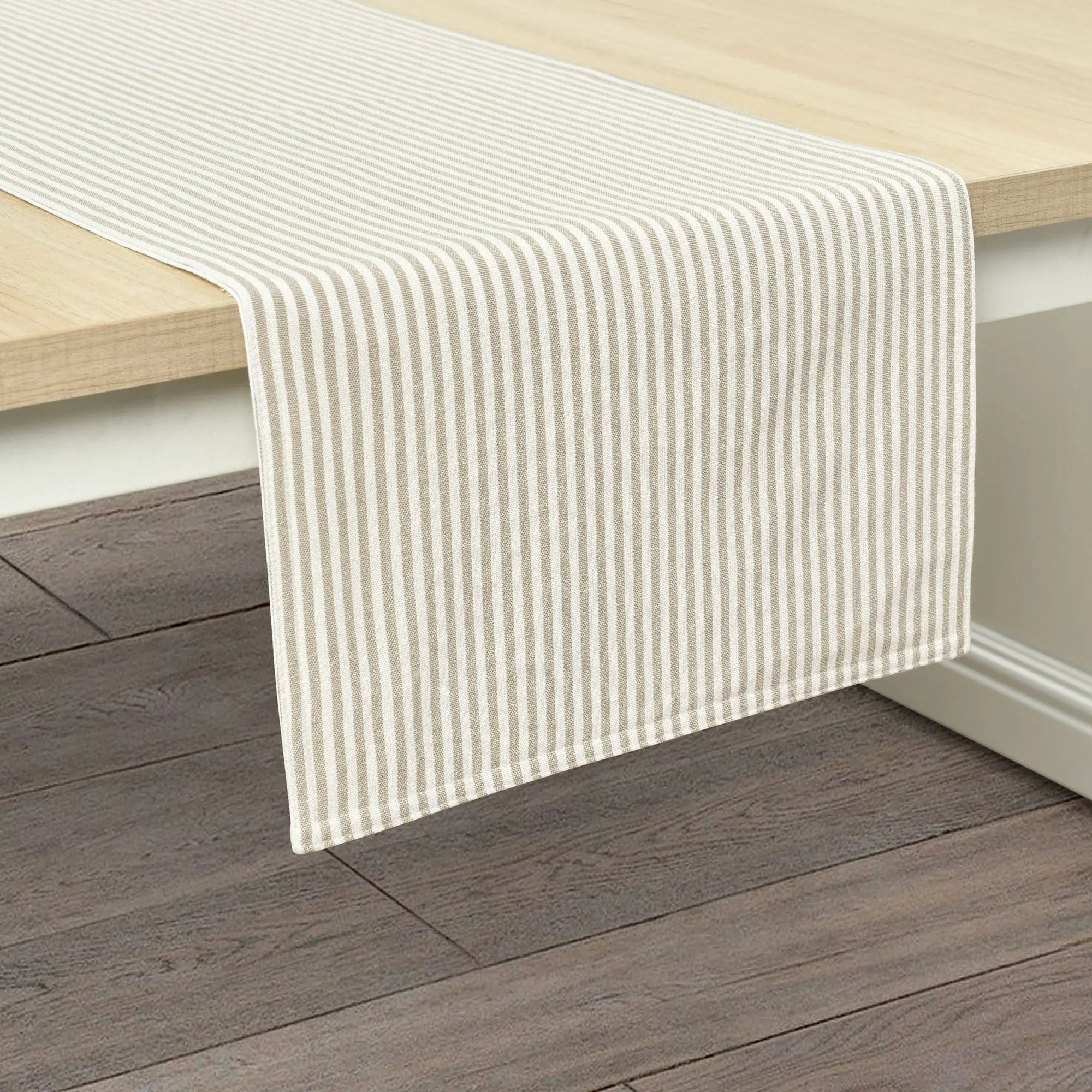 Lush Decor Farmhouse Ticking Stripe Yarn Dyed Table Runner 13"W x 72"L Cotton Blend Classic Chic Design for Dining Room Decor