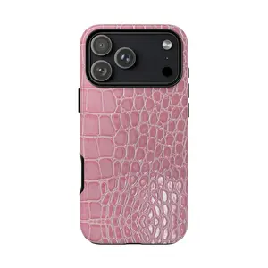 Pink Crocodile Texture Glossy Tough iPhone Case Luxury Faux Leather Style Protective Phone Cover for iPhone 7–17 Pro Max