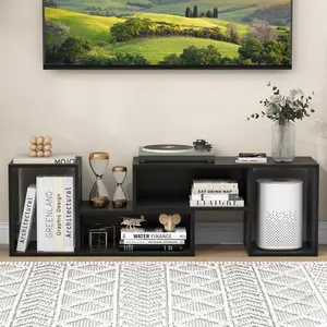 COSTWAY - 2 Pieces Adjustable TV Stand for TVs up to 55 Inch with Storage Cubes-Black