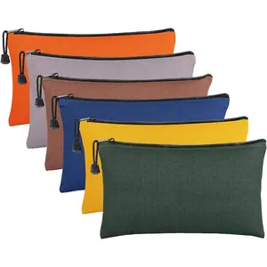 6 Pack Canvas Tool Bags Pouches - 11.2''x 7'' Heavy Duty Zipper Pouch Set, Multipurpose Small Tools Storage Organizer with Dependable Zipper