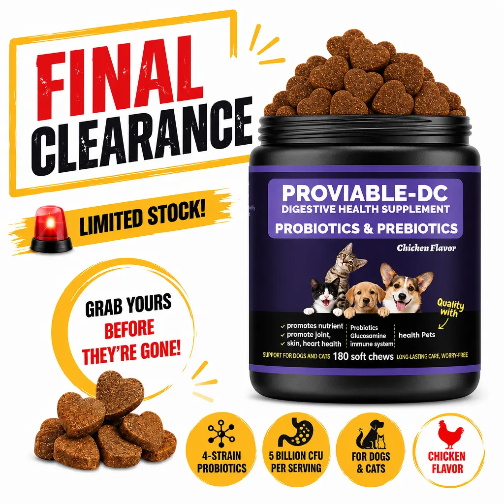 180ct Dog & Cat Probiotic Soft Chews with Prebiotics - 4-Strains, 5B CFU, Digestive Enzymes, Organic Inulin, Gut, Stool & Immune Support, Chicken Flavor