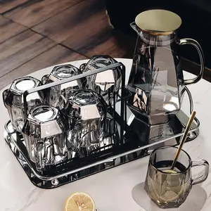 Large Diamond Glass Water Pot tea pot Stovetop Safe Heat Resistant Perfect for Home Kitchen with Matching Mugs teacup set teapot Flower