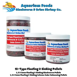 12-Type Floating & Sinking Blackworm & Intense Coloring 1mm, 2mm, 3mm Pellets for Discus, Cichlids, All Tropical Fish, Koi and Pond Fish. FREE 4-Type Wafer Mix & 12-Type Pellet Mix Included...Round Jar