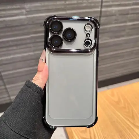 Electroplated Transparent 4-Corner Air Cushion TPU Soft Case - High-Quality Smartphone Protector for iPhone 11 Pro Max/12-17 Pro Max/15-17 Plus, Anti-Drop Shockproof Full-Edge Unisex Cellphone Accessory