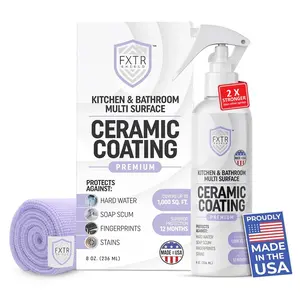 Home Ceramic Coating Spray - SiO₂ Hydrophobic Protection for Kitchen & Bathrooms + Stainless Steel | Repels Fingerprints, Stains & Hard Water | Extra Strength Formula | Made in USA