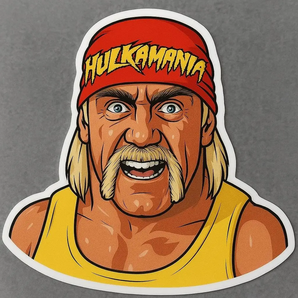 Hulk Hogan Sticker – Retro Wrestling Die Cut Decal, Hulkamania Vinyl Sticker for Laptop, Water Bottle, Notebook, 80s WWE Fan Gift