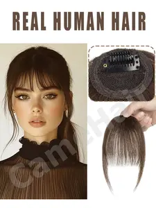 Clip in Bangs Real Human Hair French Bangs Hair Clip Fake Bang Fringe with Temples Hairpieces for Women Daily Wear  Front HairPieces Wiglets wig Add Volume for darkest brown to brown jet/natural balck and light blonde for Halloween Christmas party