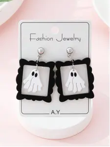 1 Pair Halloween Horror Frame & Ghost Design Fashion Jewelry Earrings, Perfect Decoration For Holiday Party