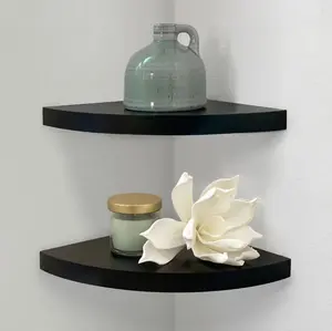 stays 9.45" Wood Round Corner Floating Shelf, Set of 2, Black