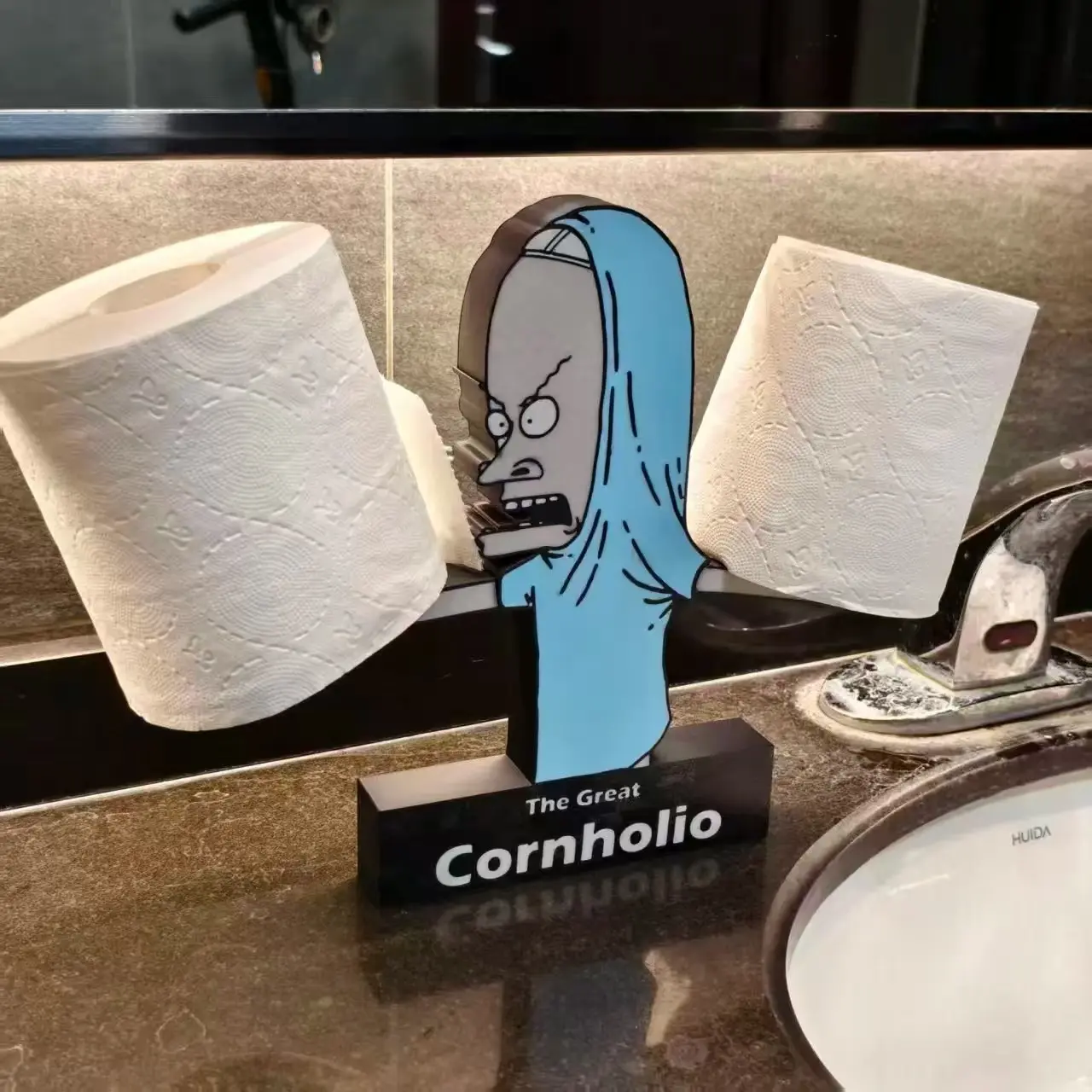 The Great Cornholio Funny Toilet Paper Holder, Beavis and Butt-Head Meme Bathroom Decor Roll Tissue Holder Viral Meme The Great Cornholio Tissue Roll Holder, Weird Cool Bathroom Decor Gift Wooden Christmas