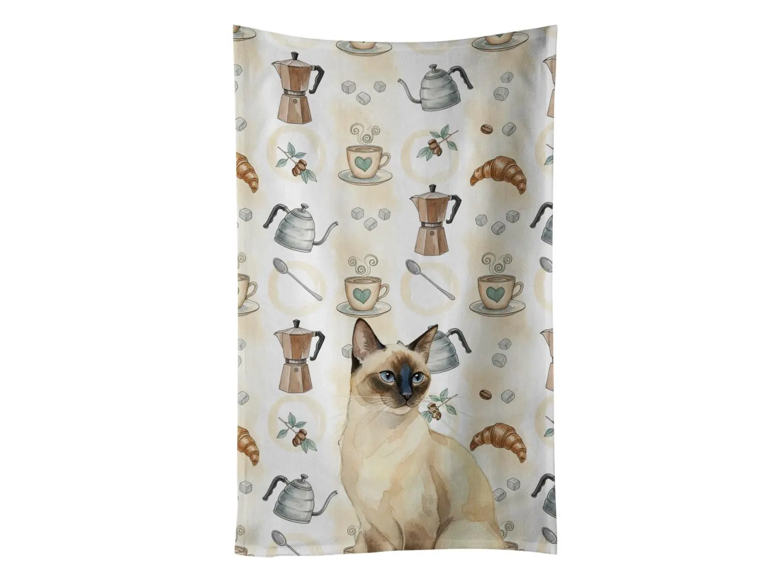 Carolines Treasures FNT1399KTWL Soft Cotton Machine Washable Kitchen Towel - 25x15 in, Seal Point Cat Coffee Time Artwork Design, Cozy Cleaning Cloth, Christmas Gift Option, Machine Wash