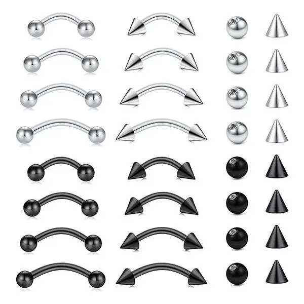 Curved Barbell Body Piercing Jewelry - 16G Tiny Eyebrow Ring, Vertical Labret Lip Jewelry for Women & Men, Fits Ear Rook, Helix, Conch, Daith (6mm/8mm/10mm/12mm)