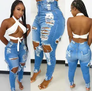 Women's Stretch Jeans High Waist Ripped Design Comfortable & Stylish for Casual Outings All Seasons Versatile Fit