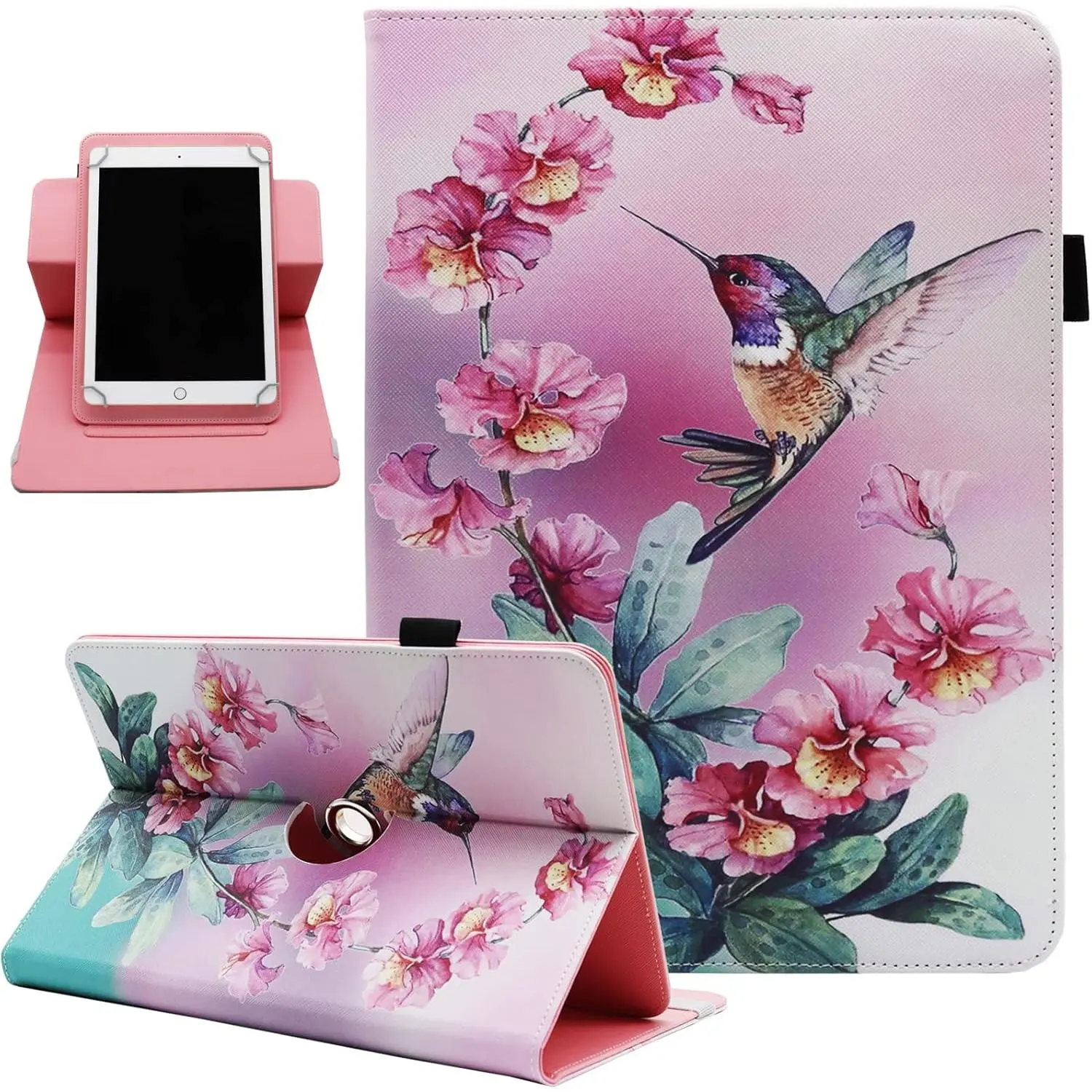 Universal Rotating Tablet Case for 7 8 Inch Android Tablet,  360  Rotating PU Leather Stand Case for 7" 8" and All 7.0-8.5 Inch Tablet, Bird
