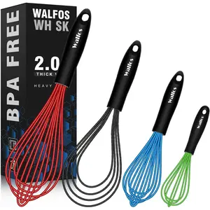 Whisk,Whisks for Cooking Non Scratch.Silicone Whisk Set of 4 Kitchen Wisk-11in Flat wisk and 7+9+11in Balloon Whisk.Nice for Mixing,Whisking and Stirring.Dishwasher Safe.(4pcs-Colorful)