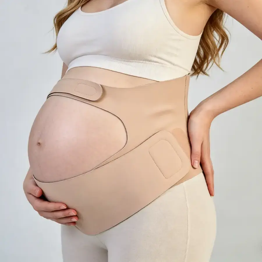 Maternity Belly Band in Breathable Mesh, Adjustable Stomach Wrap for Back & Waist Pain Relief - Stretchable Second Trimester Support with Hook and Loop, M-XL