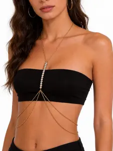 Rhinestone Body Chain for Women, Gold Waist Belly Chain Jewelry, Sexy Bikini Chest Chain Necklace for Beach Festival Party