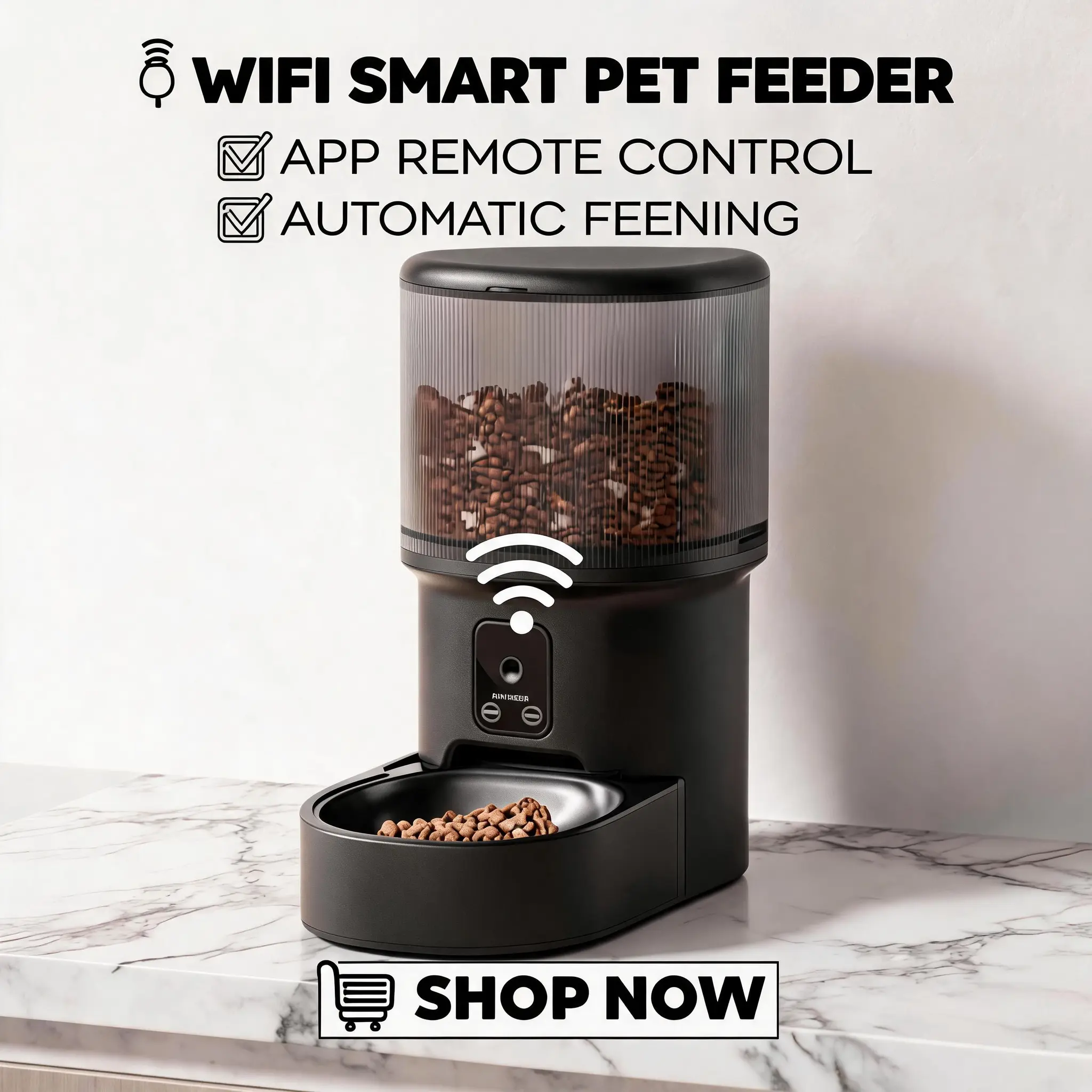 Smart Pet Feeder - WiFi-Connected Automatic Cat Food Dispenser with Built-In Camera, HD Pet Recognition, App Remote Video Monitoring, Scheduled Feeding, 2-Way Communication.Holiday Gifts