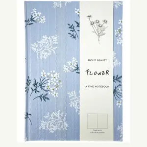 Floral  Hardcover Journal for Writing, Lined Notebook for women, A5, 200 Pages, 6x8 Medium Size Notebook, Floret Printed Fabric Linen Personal Journal, Lay Flat Notebook, Reading Journal, Blue.