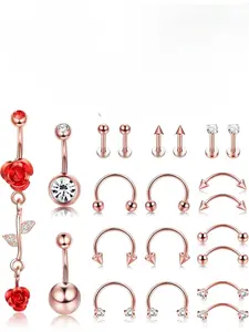 21PCS Professional Piercing Kit Stainless Steel 14G 16G Belly Button Rings Septum Nose Lip Labret Eyebrow Cartilage Tragus Rings Body Piercing Tools High Quality Jewelry
