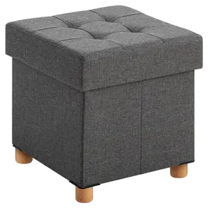 15 Inch Cube Ottoman Bench, Storage Ottoman for Bedroom with Hidden Storage, Square Upholstered Stool with Linen-Look Fabric and High-Density Foam Cushion – Footrest, Coffee Table, Extra Seating, Sturdy, Foldable, Easy Assembly, Non-Slip Feet