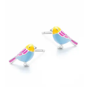 FlashyStudioNYC Bird Stud Earrings, Cute Sparrow earrings, Love Birds Jewelry, Enameled earrings,Mismatched earrings, Cute animal Stud, gift for girls affordable cute studs earrings, colorful bird accessories Female Male Elegant Ethnic, lightweight studs