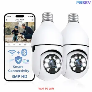 PBSEV Mothers Day Gifts 2-Piece 3MP 360° Home Security Camera System - Color Night Vision & Human Detection Target Camera Security, with E27 Base, Bluetooth/2.4G WiFi Easy Installation (NOT 5G)