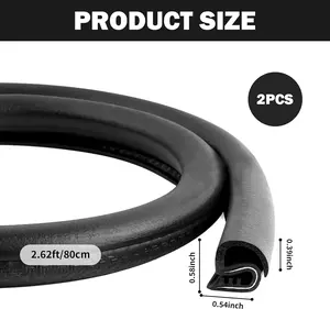 2.62Ft Car Door Weather Stripping, 2PCS Thickened Rubber Edge Trim with U-Shaped Metal Clips for Noise Reduction, Push-in Car Door Seal Strip, Black