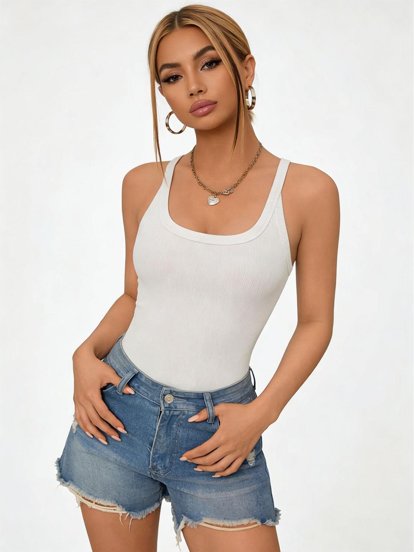 Women’s Fitted Tank Top 2 Pack – Stretchy Slim Fit Cami with Scoop Neck, Soft Breathable Sleeveless Basic Top for Workout, Gym, Yoga, Running, Going Out, Layering & Casual Daily Wear