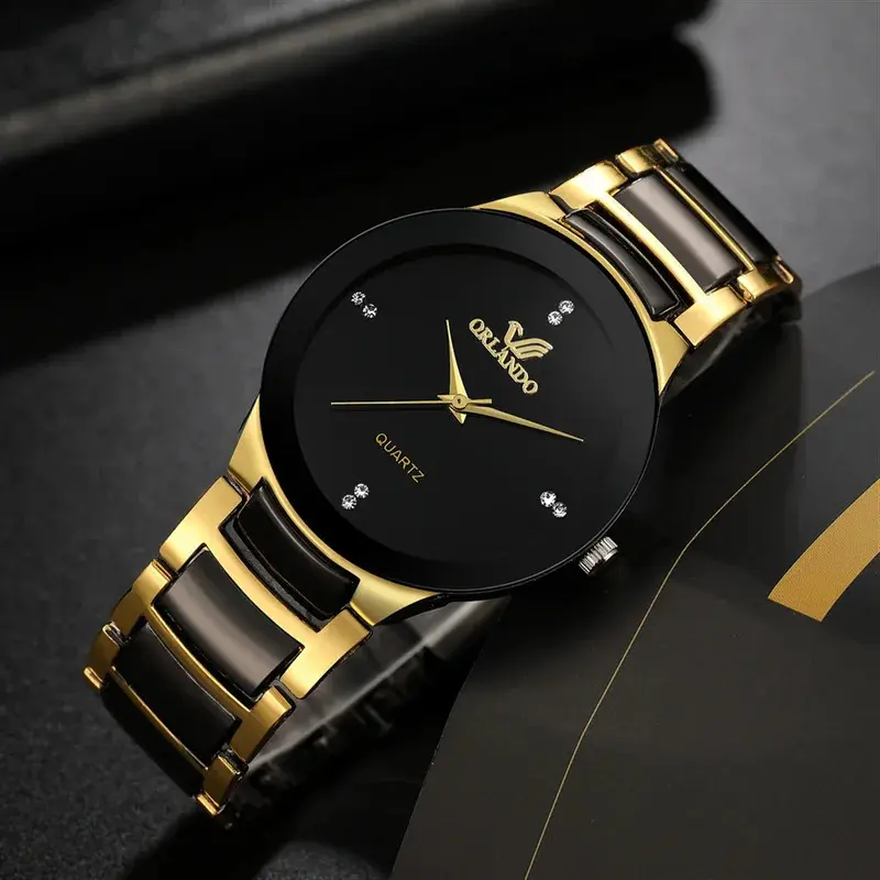 Men's Luxury Black Gold Quartz Steel Wristwatch, New Arrival, Exquisite Design for Casual Wear & Masculine Look with Quartz Move, Analog Wristwatch, Black Dial Analog, High Quality Watch, Quartz Drive