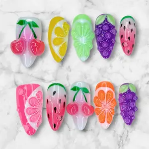 Colorful 3D Fruit Nails for Spring Press On Nails Handmade 3D Nail Art Cute Gif